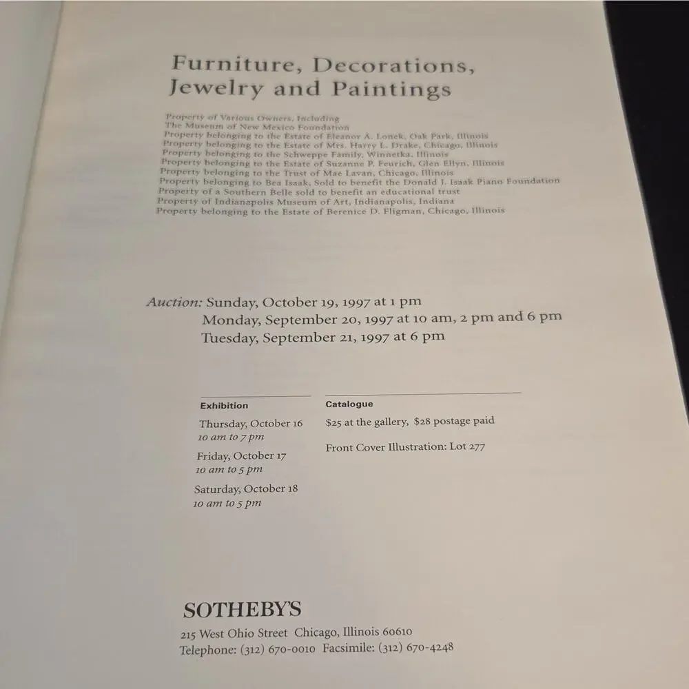 Sotheby's Illustrated Auction Catalog Booklet Chicago Oct 19-21 1997